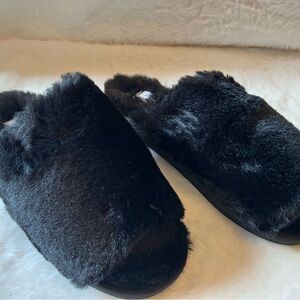 Corkys Spoon Black Plush Slide Slippers